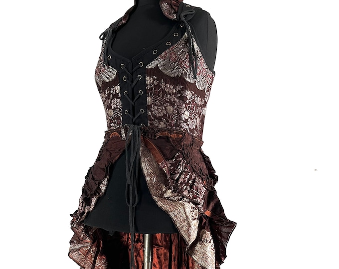 M. Varuna Corset Dress in Silk Brocade; handmade with a long body perfect for Larp & Steampunk Festivals SKU:2002-8082