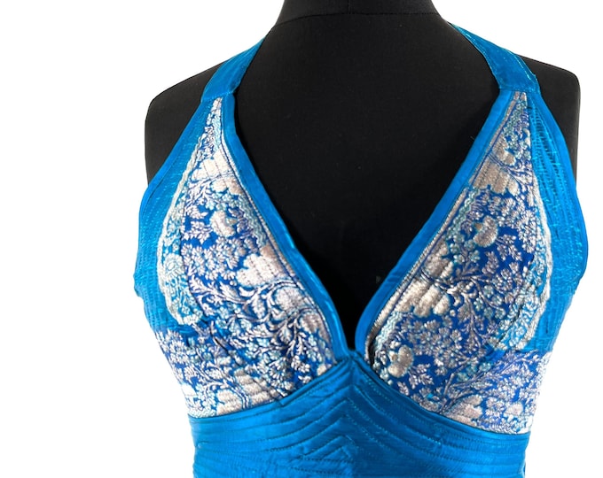 M. Phoenix Tribal Top. New cut. Silk brocade, Steampunk Pagan, Bohemian, Larp, Goth, Celtic crop top SKU:1023-7653
