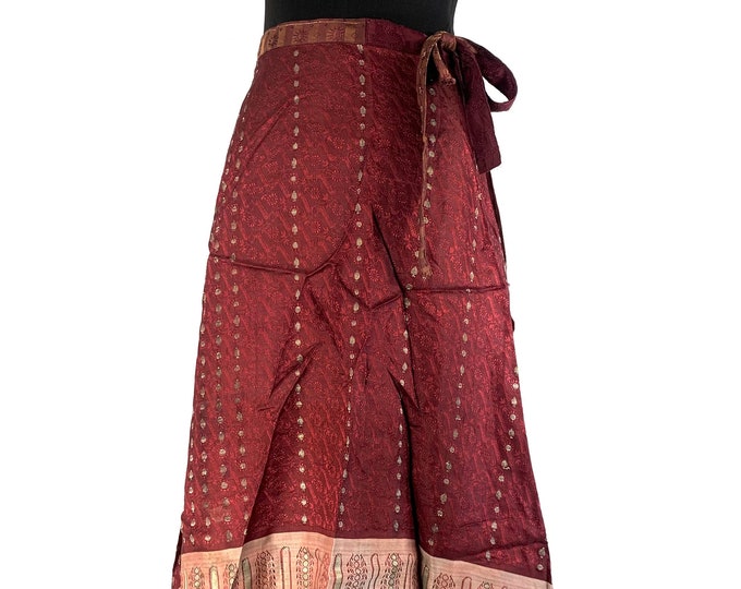 Pahala Maxi Wrap Skirt. Upcycled Heavy Silk Brocade Sari. One Layer A-Line Wrap Skirt  SKU:2032-5417
