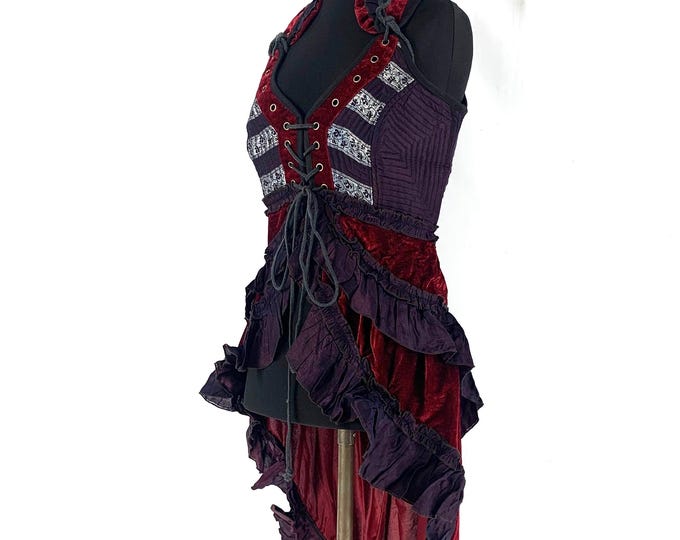 M. Cosmo Silk Velvet Corset Dress. 5 star. Steampunk Style, Flamenco, Tribal, Pagan, Fantasy, Goth, Bustle, Tutu