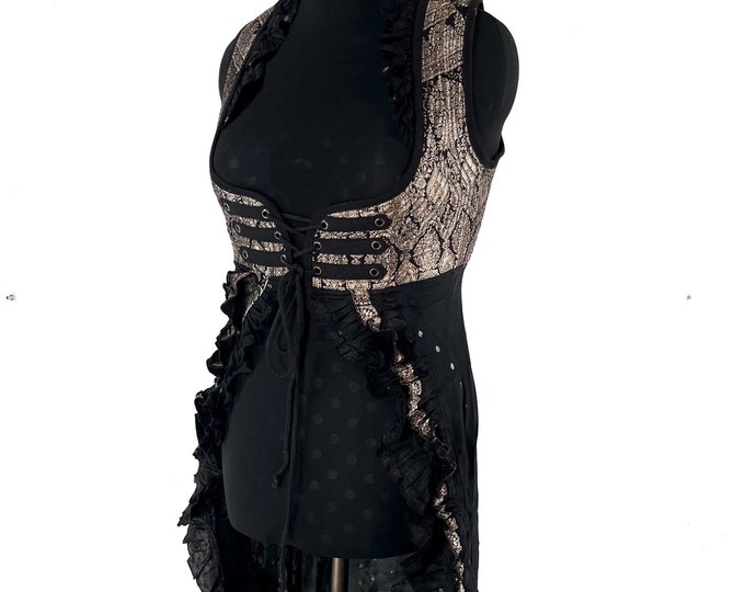 XL. Alaxi Bustier Dress; Under-bust Corset Dress in Vintage Silk Brocade. Cosplay, Larp, Steampunk, Renaissance Festival SKU:2114-8158