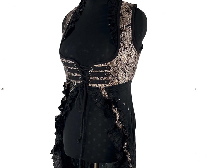 XL Alaxi Bustier Dress; Under-bust Corset Dress in Vintage Silk Brocade (SKU:2114-8158)