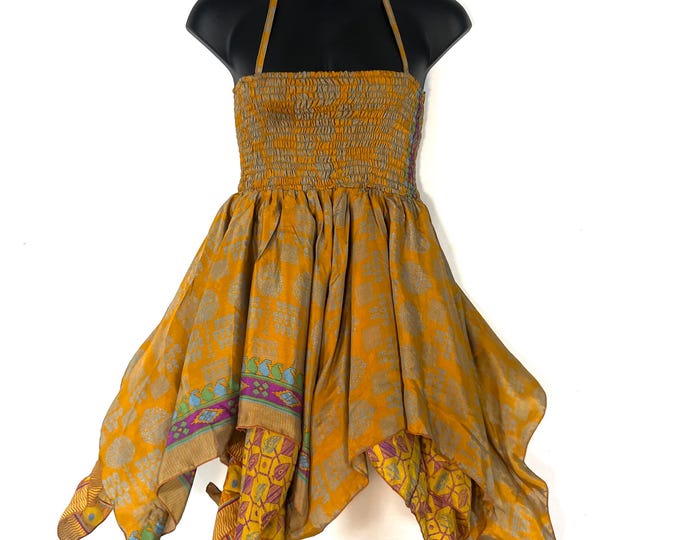 XL Dana Silk Fairy Dress; Midi 38" (97cm) length up-to 52” (133cm) waist Boho Sundress  SKU:903-8547