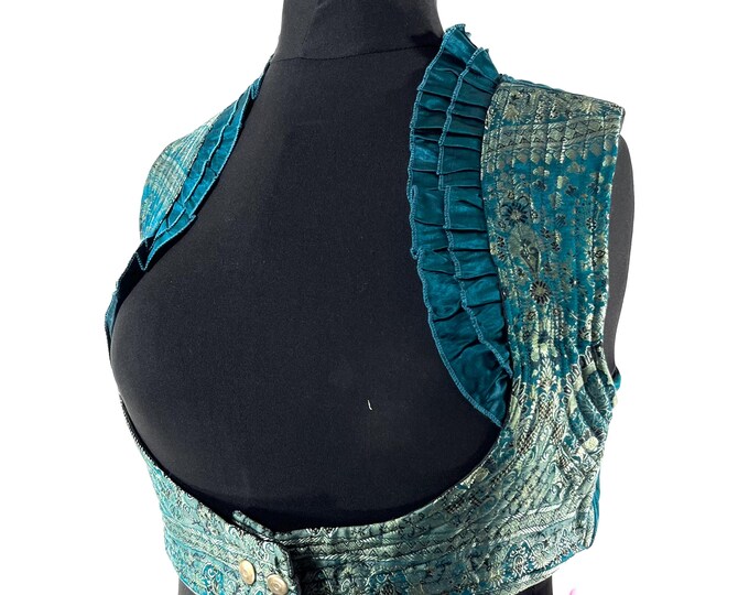 XL. Underbust Corset Top Bustier handmade in Vintage Silk Brocade  SKU:444-8869