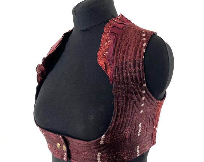 2XL Underbust Corset Top Bustier handmade in Vintage Silk Brocade  SKU:445-8886