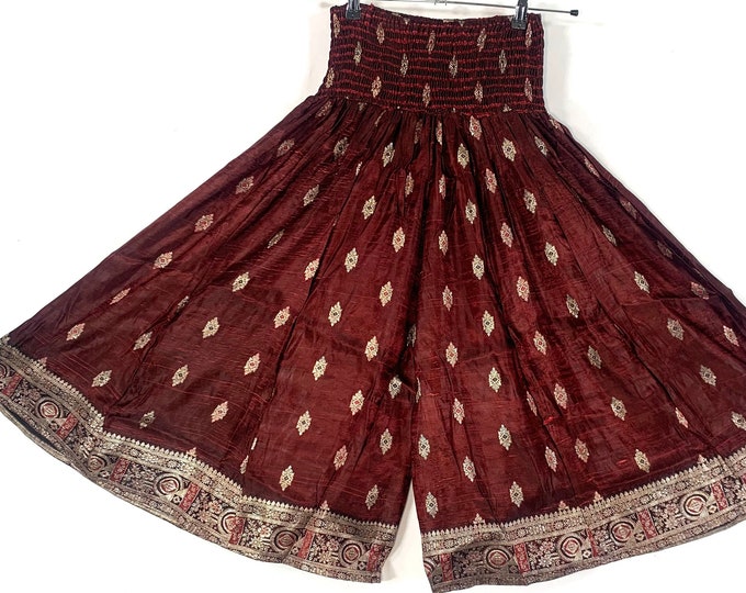 XL. Martha Short Leg Culottes in Silk Brocade with Plus size elasticated waist (Wide Leg Palazzo Pants) SKU:816-6090