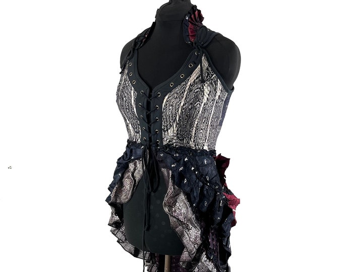 XL. Varuna Corset Dress; Silk Brocade Bustier Long Body Dress for Larp, Steampunk, Life  SKU:2002-7496
