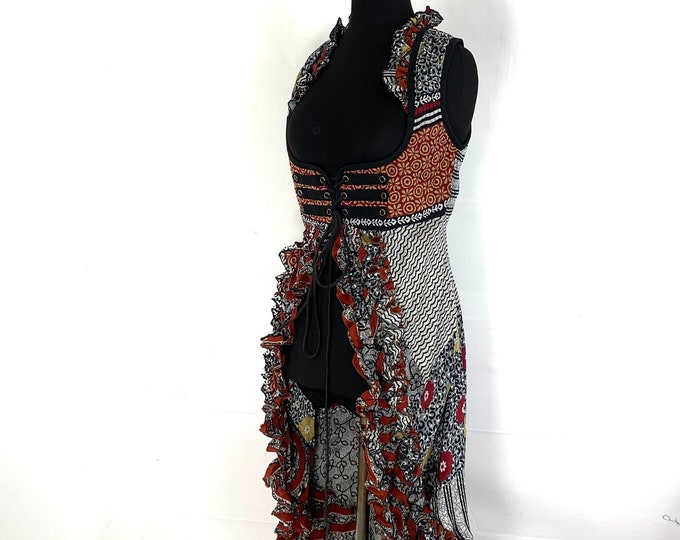 L. Celeste Bustier Dress. Underbust Corset with adj tail length. Vintage Silk. Cosplay, Larp, Steampunk, Fairy, Renaissance