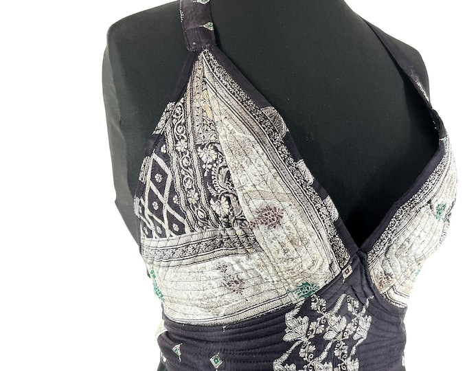 M. Phoenix Tribal Top. New cut. Silk brocade, Steampunk Pagan, Bohemian, Larp, Goth, Celtic crop top SKU:1023-7640