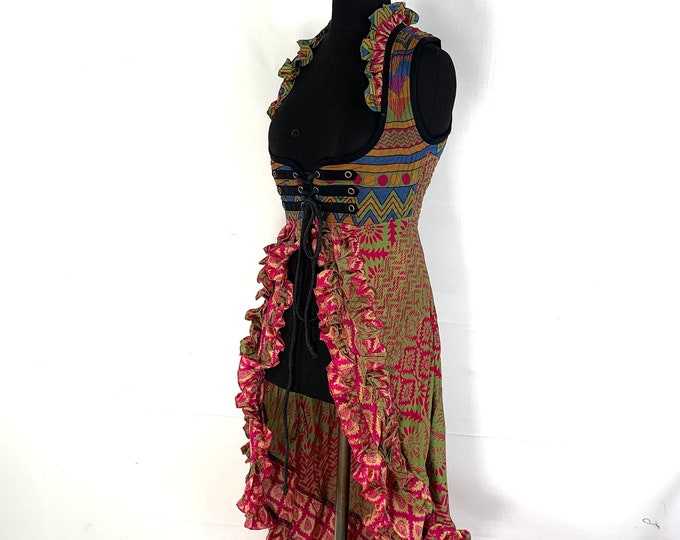 M. Celeste Bustier Dress; Under-bust Corset Dress in Vintage Silk. Bridgerton Cosplay, Larp, Steampunk, Fairy, Renaissance