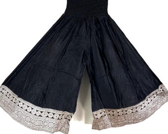 Felicity Culottes in Silk brocade One size pants with Elasticated Waist Wide Leg Palazzo trousers SKU:810-9195