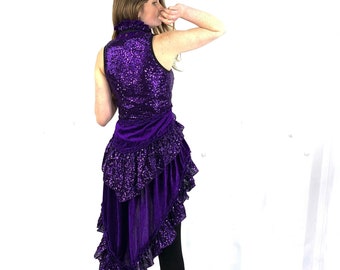 Corset Dress in Deep Purple; Sophia, Best Quality High Density Sequins & Velvet Edging Handmade SKU:3000