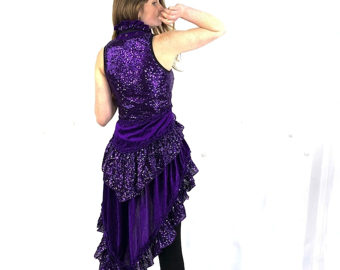 Corset Dress in Deep Purple; Sophia, Best Quality High Density Sequins & Velvet Edging Handmade SKU:3000
