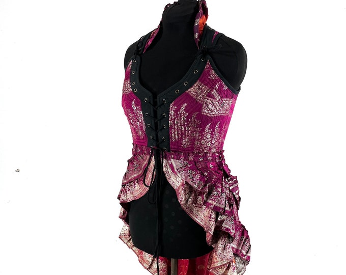 XL. Varuna Corset Dress; Silk Brocade Bustier Long Body Dress for Larp, Steampunk, Life  SKU:2002-7493