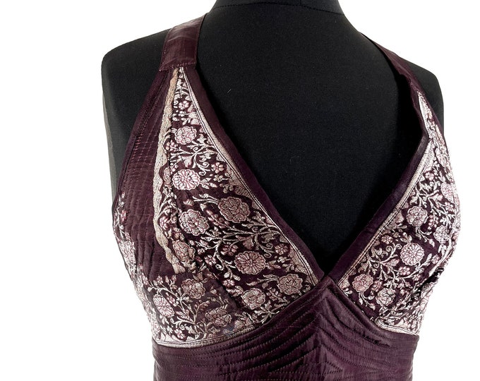 M. Phoenix Tribal Top. New cut. Silk brocade, Steampunk Pagan, Bohemian, Larp, Goth, Celtic crop top SKU:1023-7652