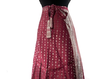 Pahala Midi Wrap Skirt in Upcycled Heavy Silk Brocade Sari. (One Layer A-Line Saree Wrap Skirt)  SKU:2031-6377