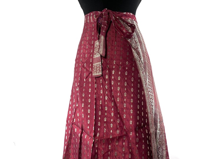 Pemberin Midi One Size Wrap Skirt in Upcycled Heavy Silk Brocade Sari. (One Layer A-Line Saree Wrap Skirt) SKU:2031-6377