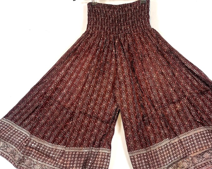 Malika One-Size Short Leg Culottes in Silk Brocade with elasticated waist for all day comfort. (Wide Leg Palazzo Pants) SKU:815-6116