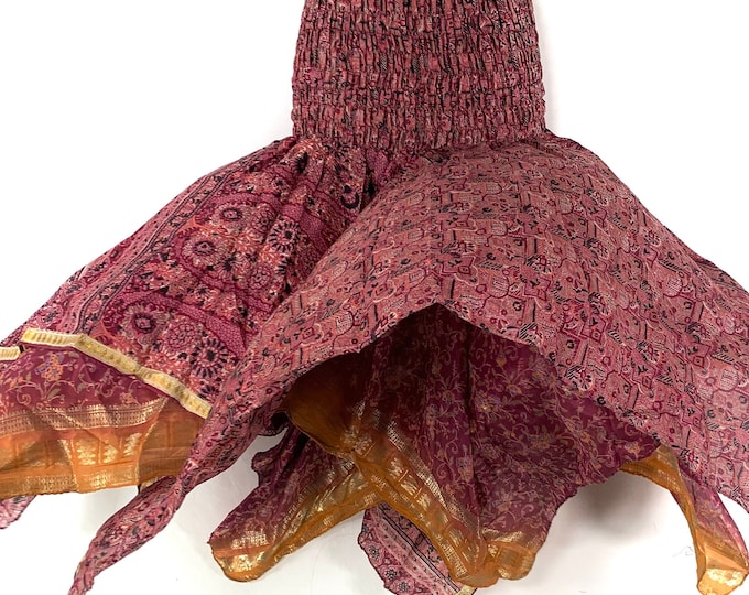Nina Fairy Skirt One size in Silk (Length 32") a summer silk handmade handkerchief skirt swirly SKU:899-6810