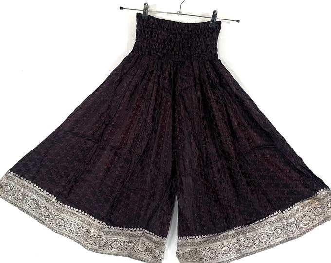 Malika One-Size Trousers Short Leg Culottes in Silk Brocade with elasticated waist for all day comfort (Wide Leg Palazzo Pants) SKU:815-6623