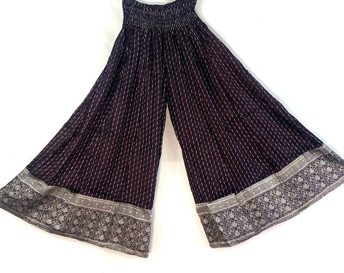 Juliana Plus Size Culottes. Silk Brocade XL Palazzo Pants elasticated waist for a fuller figure.  Wide Leg Trousers