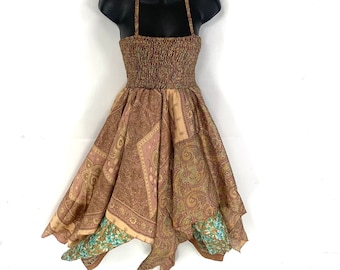XL Dana Silk Fairy Dress; Midi 38" (97cm) length up-to 52” (133cm) waist Boho Sundress  SKU:903-4882