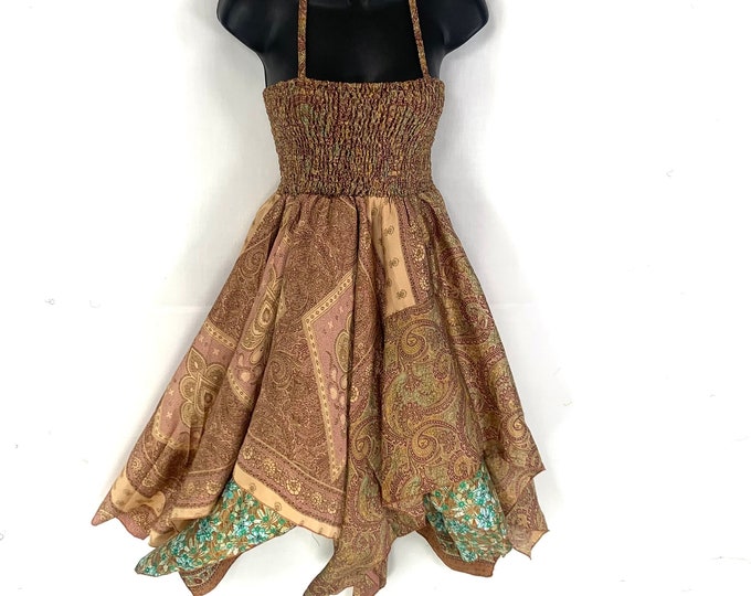 XL Dana Silk Fairy Dress; Midi 38" (97cm) length up-to 52” (133cm) waist Boho Sundress  SKU:903-4882