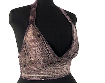 2XL. Phoenix Tribal Top. New cut. Silk brocade, Steampunk Pagan, Bohemian, Larp, Goth, Celtic crop top SKU:1026-5956
