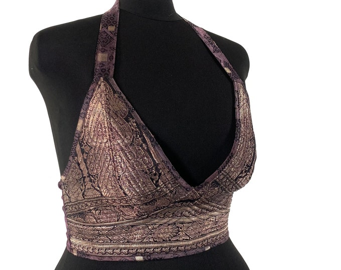 2XL. Phoenix Tribal Top. New cut. Silk brocade, Steampunk Pagan, Bohemian, Larp, Goth, Celtic crop top SKU:1026-5956