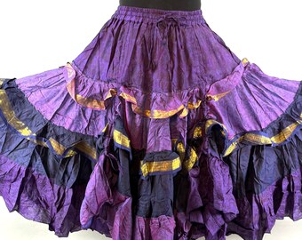 Yasmin 25 yard Gypsy Silk Skirt One Size Bellydance Skirt Flamenco rouched & comfortable, a skirt for winter SKU:740-7088