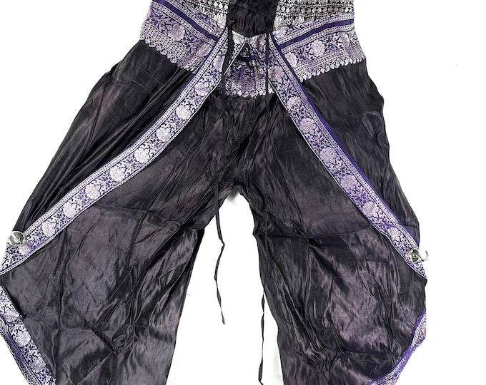 M/L. Tulip Palazzo Pants in Silk Brocade; Split open leg harem trouser SKU:799-7968