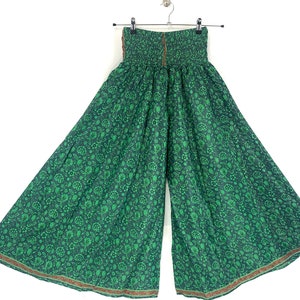 Culottes; Cool Meadow Summer Silk; Trousers Elasticated Waist, Wide Leg Palazzo Pants