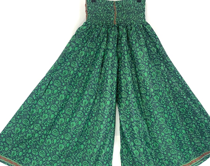 Culottes; Cool Meadow Summer Silk; Trousers Elasticated Waist, Wide Leg Palazzo Pants