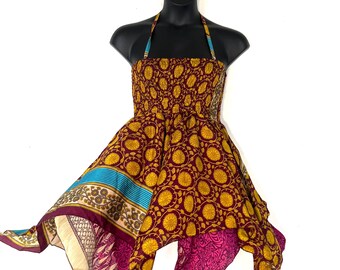 XL Dana Silk Fairy Dress; Midi 38" (97cm) length up-to 52” (133cm) waist Boho Sundress  SKU:903-8553