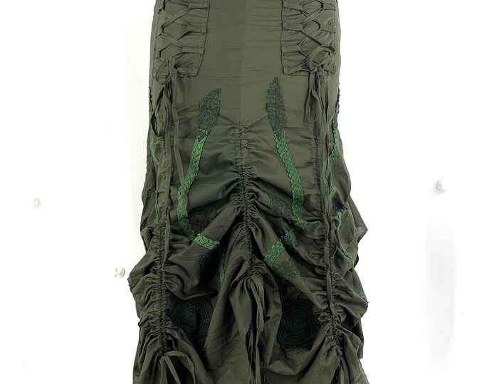 Victorian Ruffle Skirt; Green fully adjustable layered cotton peasant gypsy skirt.