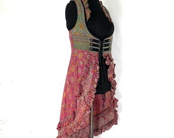 XL. Celeste Bustier Dress. Underbust Corset in Vintage Silk. Renaissance, Ren Faire SKU:988-3157