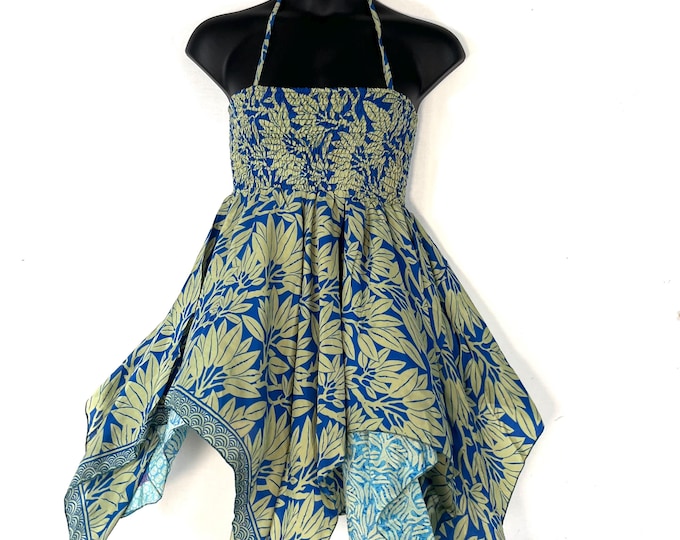 XL Dana Silk Fairy Dress; Midi 38" (97cm) length up-to 52” (133cm) waist Boho Sundress  SKU:903-8551