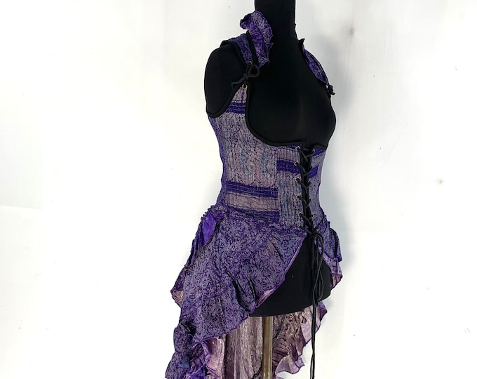 L. Underbust Dress Elisa Buster Steampunk Long Body Corset Dress in Silk Brocade. Burlesque Fantasy Lace up Bodice SKU:2004-4387