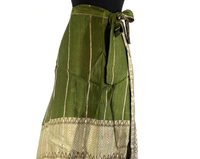 Pahala Maxi Wrap Skirt. Upcycled Heavy Silk Brocade Sari. One Layer A-Line Wrap Skirt  SKU:2032-5420