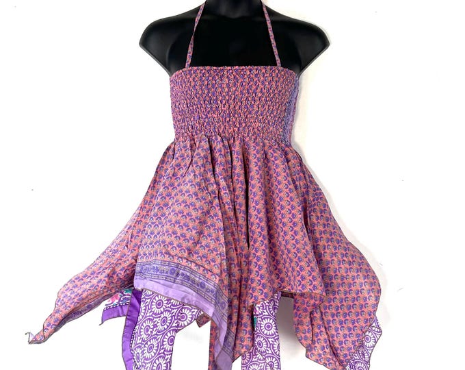 XL Dana Silk Fairy Dress; Midi 38" (97cm) length up-to 52” (133cm) waist Boho Sundress  SKU:903-8544