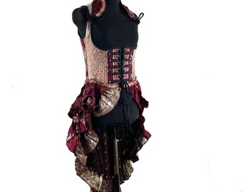L Elisa Bustier Dress; Steampunk Under-bust Long Body Corset in Silk Brocade, (SKU:2004-10272)