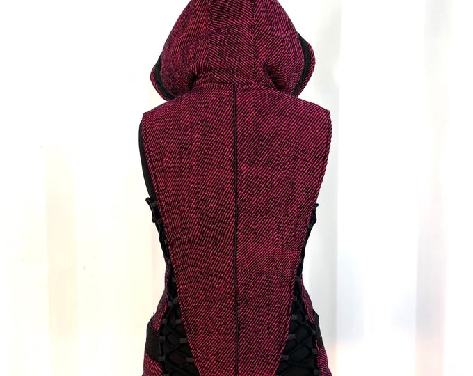 Pixie Hooded Blanket Jacket. 3 sizes Warm. Pink & Black. Pagan, Celtic, Gothic, Elven, Festival, LARP, R.E.N. Cosplay Camping