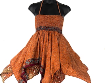 XL Dana Silk Fairy Dress; Midi 38" (97cm) length up-to 52” (133cm) waist Boho Sundress  SKU:903-8559