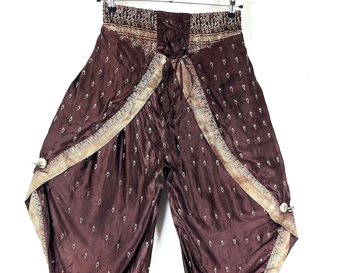 M/L. Tulip Palazzo Pants in Silk Brocade; Split open leg harem trouser SKU:799-7972