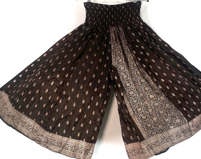 Martha Plus Size Short Leg Culottes in Silk Brocade with XL elasticated waist for a fuller figure. (Wide Leg Palazzo Pants) SKU:816-6086