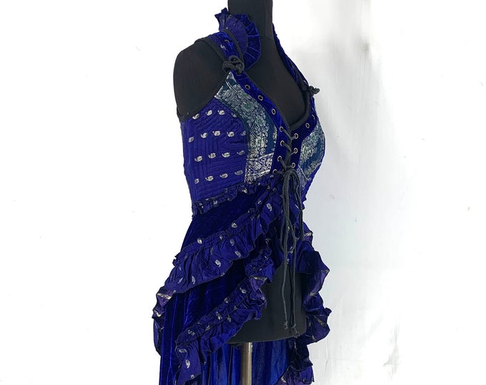 M. Cosmo Silk Velvet Corset Dress. Steampunk Style, Flamenco, Tribal, Pagan, Fantasy, Goth, Bustle, Tutu
