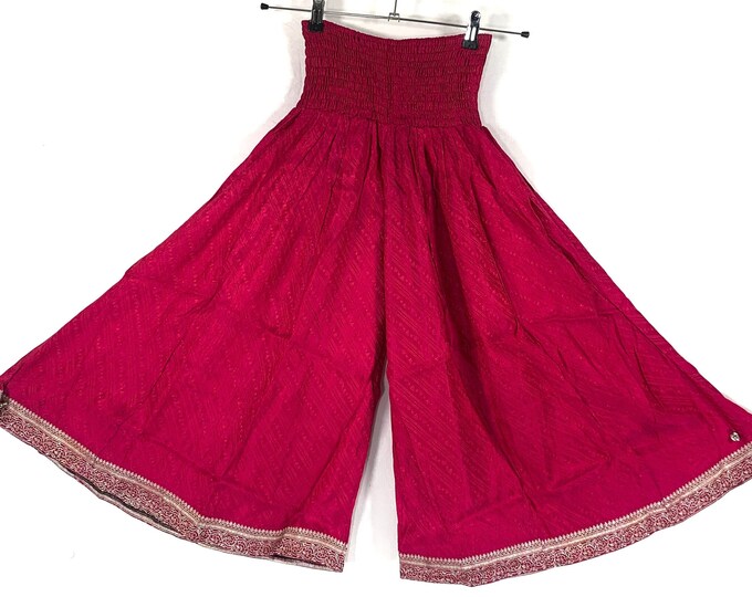 Malika One-Size Trousers Short Leg Culottes in Silk Brocade with elasticated waist for all day comfort (Wide Leg Palazzo Pants) SKU:815-6621