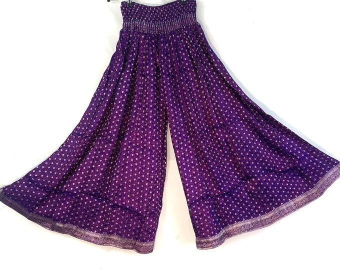 Juliana Plus Size Culottes. Silk Brocade XL Palazzo Pants elasticated waist for a fuller figure.  Wide Leg Trousers