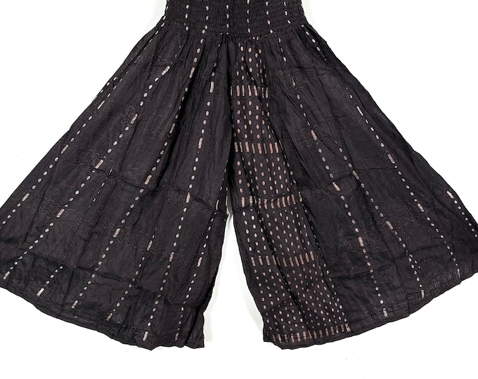 Juliana Plus Size Culottes, Wide Leg Palazzo Pants in Silk Brocade XL elasticated waist, hippie pants for a fuller figure. SKU:820-7642