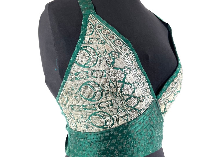 M. Phoenix Tribal Top. New cut. Silk brocade, Steampunk Pagan, Bohemian, Larp, Goth, Celtic crop top SKU:1023-7644